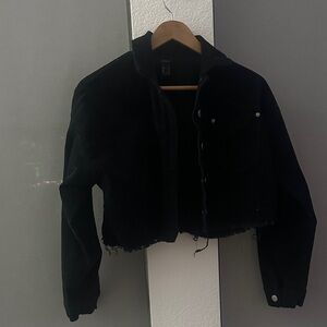 Forever 21 Black Distressed Cropped Corduroy Jacket